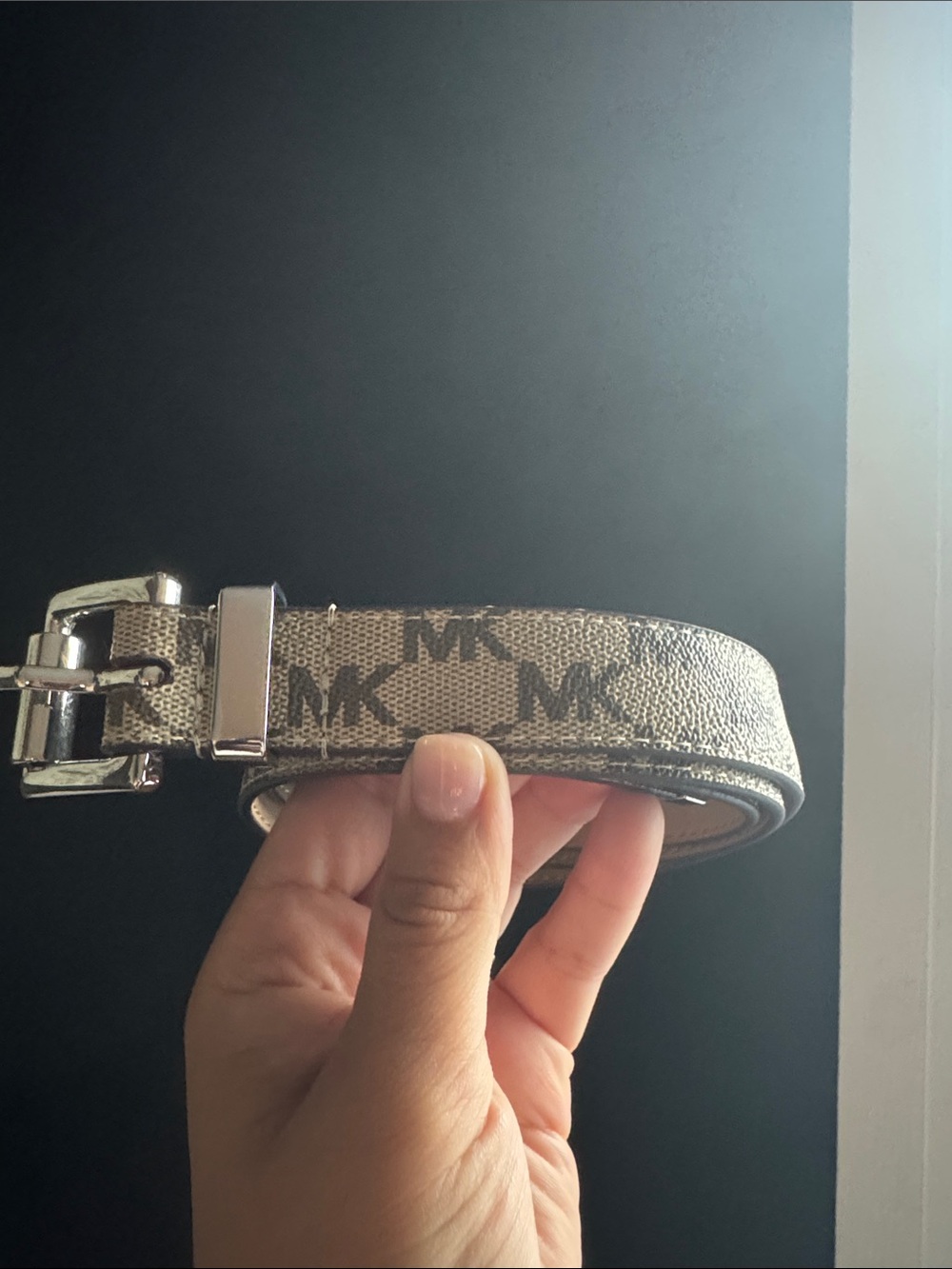 Michael Kors Metallic Logo Belt Bag Strap in Silver and Black